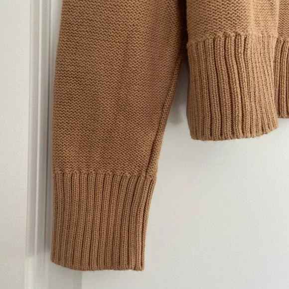 Quince Organic Cotton Cropped Cardigan Sweater Camel Brown Faux Horn Button Sz M - Picture 10 of 16